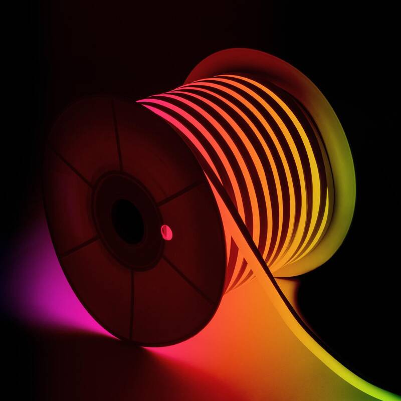 Fita LED Neon Regulável 220V ROLO 50m RGB Semicircular 180 9W/m Corte 100cm IP67