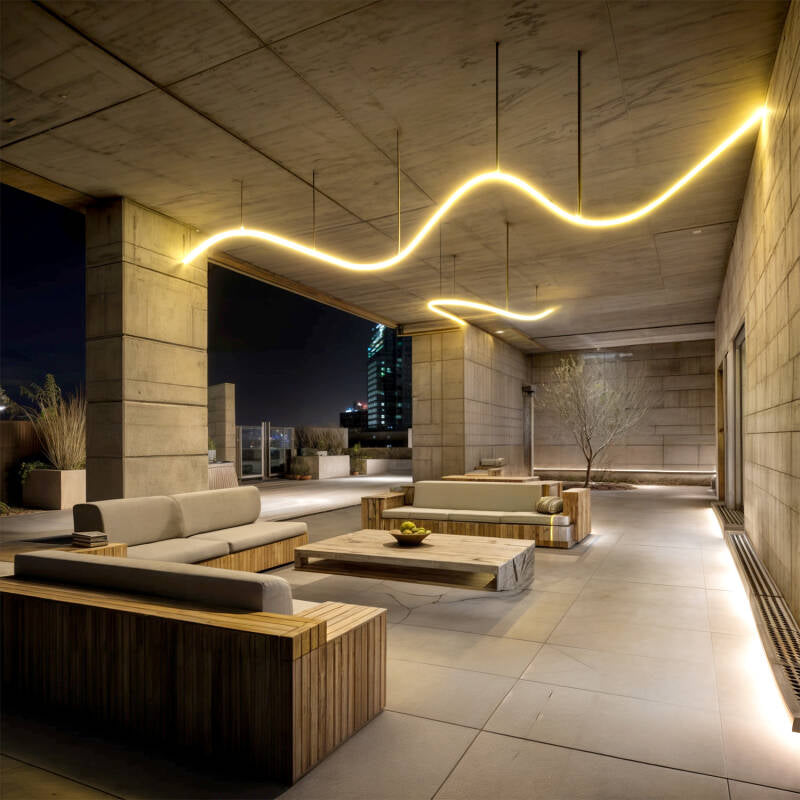 Fita LED Neon Regulável 220 V, Bobina de 50 m, Amarela, Semicircular 180°, 7,5 W/m, Corte a cada 100 cm, IP67