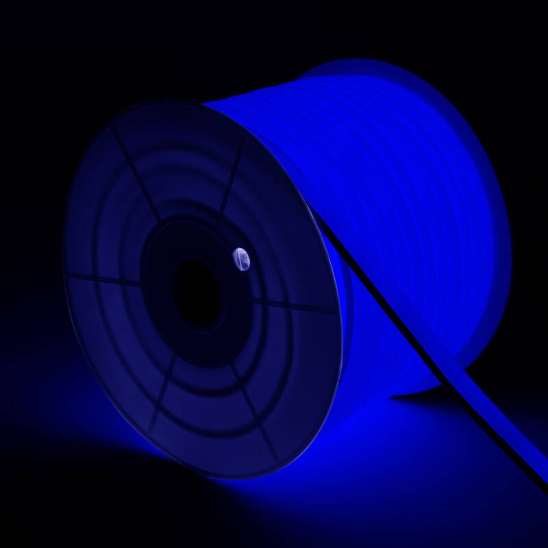 Fita LED Neon Regulável 220 V, Bobina de 50 m, Azul, Semicircular 180°, 7,5 W/m, Corte a cada 100 cm, IP67