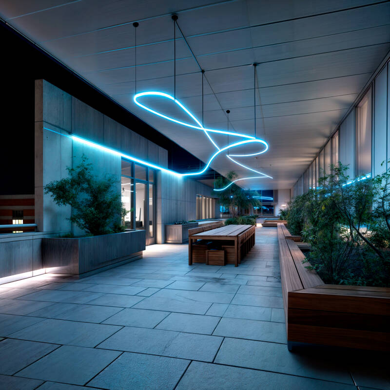 Fita LED Neon Regulável 220 V, Bobina de 50 m, Azul, Semicircular 180°, 7,5 W/m, Corte a cada 100 cm, IP67