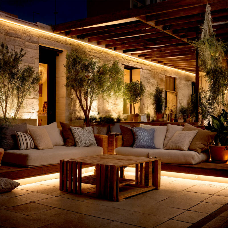 Fita LED Neon Regulável 220 V, Bobina de 50 m, Branco Quente, Semicircular 180°, 7,5 W/m, corte a cada 100 cm, IP67