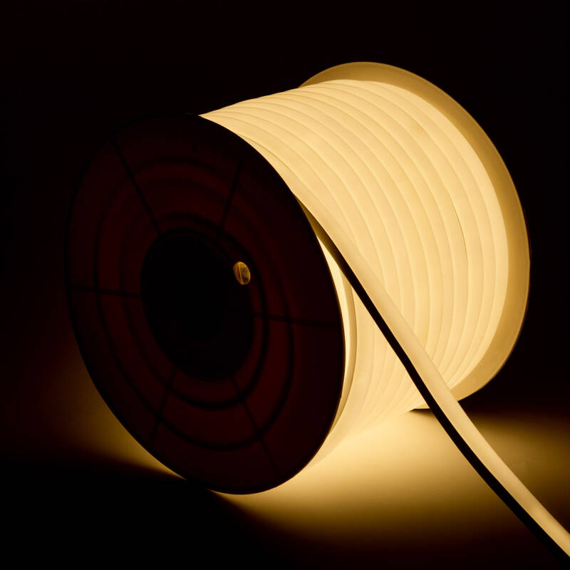 Fita LED Neon Regulável 220 V, Bobina de 50 m, Branco Quente, Semicircular 180°, 7,5 W/m, corte a cada 100 cm, IP67