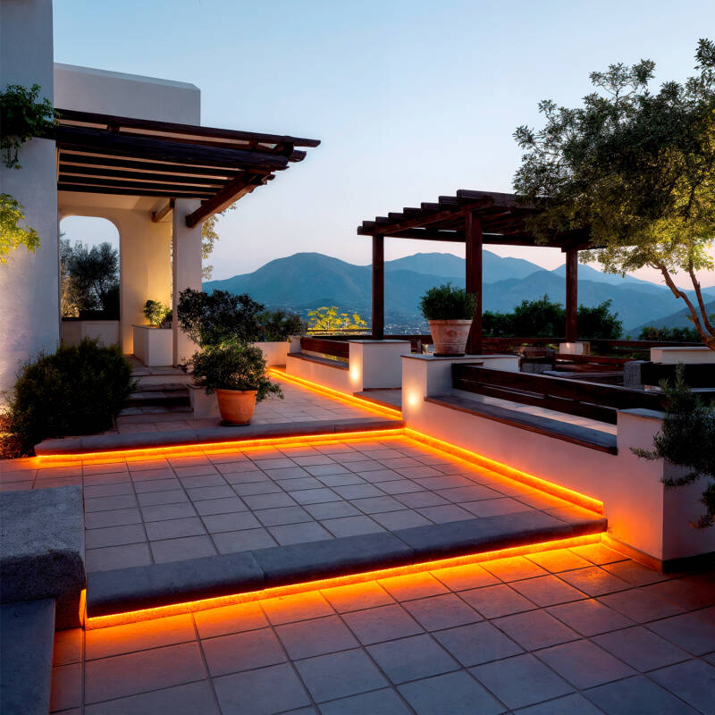 Fita LED Neon Regulável 220 V, Bobina de 50 m, Laranja, Semicircular 180°, 7,5 W/m, Corte a cada 100 cm, IP67