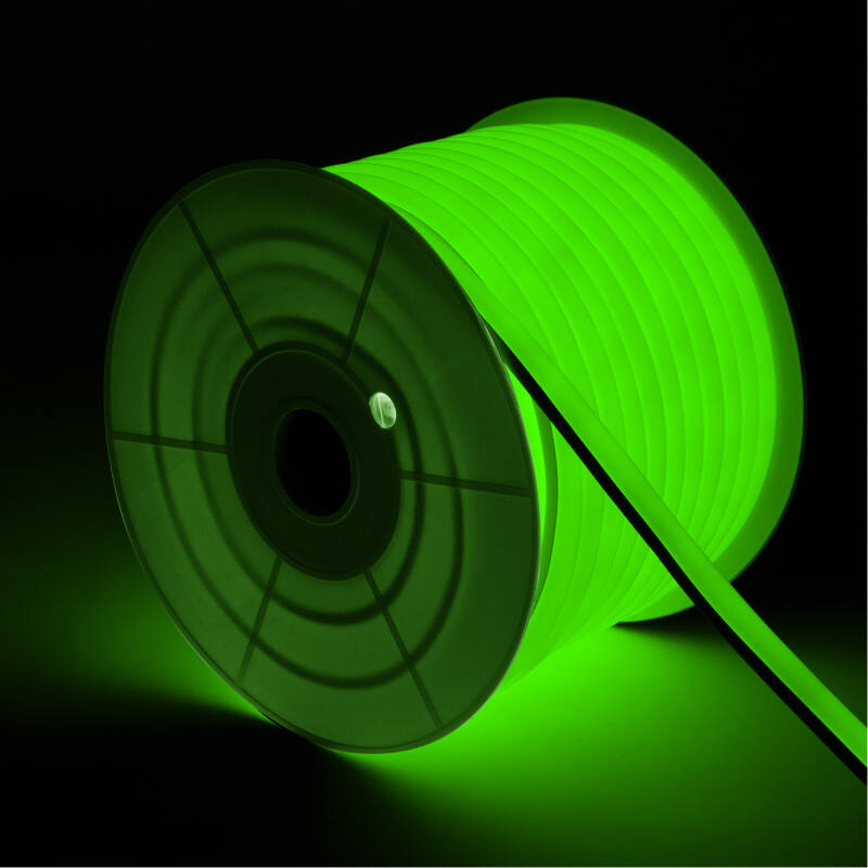 Fita LED Neon Regulável 220 V, BOBINA de 50 m, Verde, Semicircular 180°, 7,5 W/m, Corte a cada 100 cm, IP67