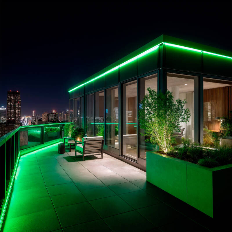 Fita LED Neon Regulável 220 V, BOBINA de 50 m, Verde, Semicircular 180°, 7,5 W/m, Corte a cada 100 cm, IP67