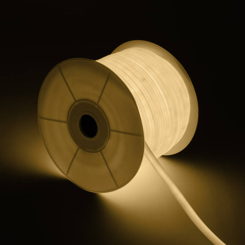 Fita LED Neon Regulável 220V ROLO 50m Branco Quente Circular 360 9W/m Corte 100cm IP67