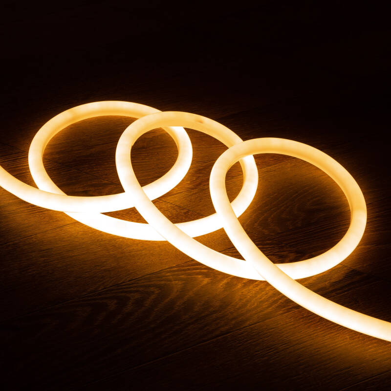 Fita LED Neon Regulável 220V ROLO 50m Branco Quente Circular 360 9W/m Corte 100cm IP67