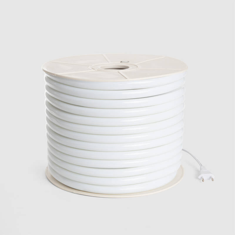 Fita LED Neon Regulável 220V ROLO 50m Branco Quente Circular 360 9W/m Corte 100cm IP67
