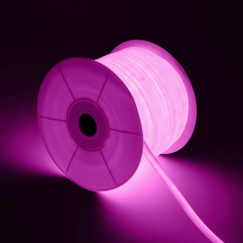 Fita LED Neon Regulável 220V ROLO 50m Rosa Circular 360 9W/m Corte 100cm IP67