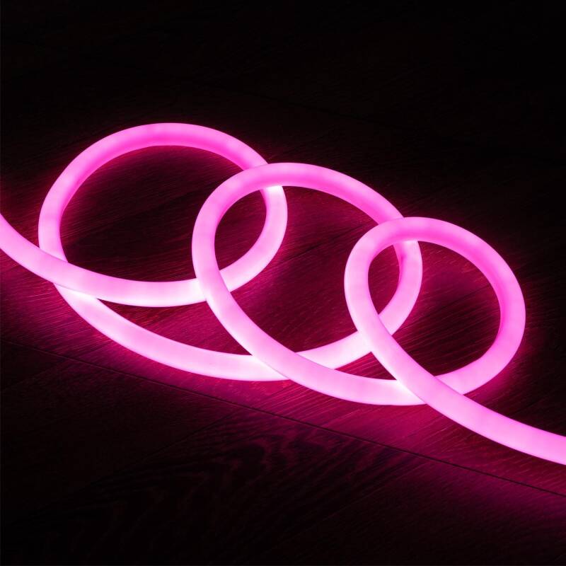 Fita LED Neon Regulável 220V ROLO 50m Rosa Circular 360 9W/m Corte 100cm IP67