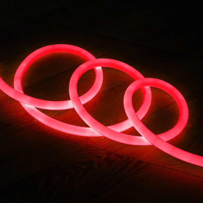 Fita LED Neon Regulável 220V ROLO 50m Vermelho Circular 360 9W/m Corte 100cm IP67