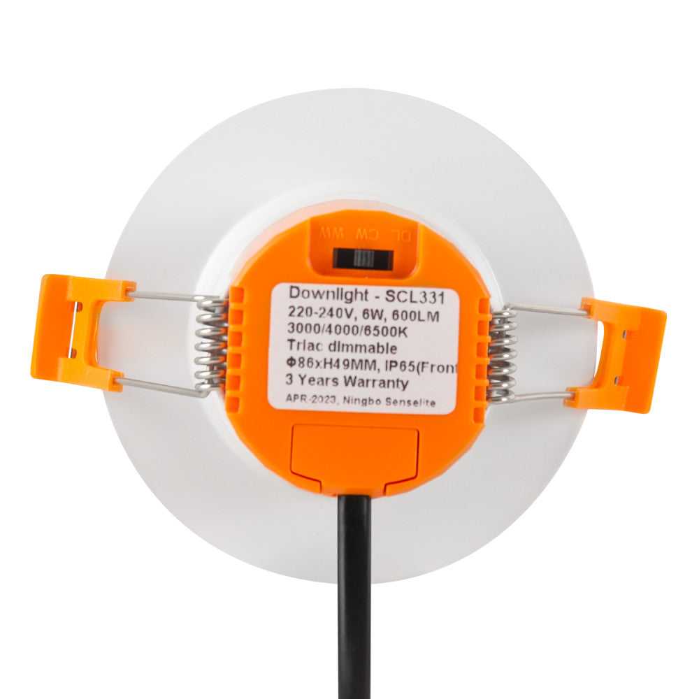 Downlight LED embutido 6W 600Lm CCT 3000-6500ºK (tom de luz regulável) IP65 60º à prova de fogo