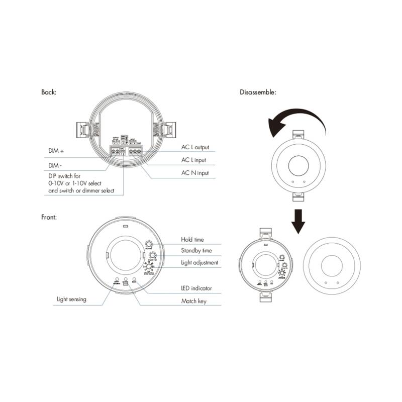 Sensor de Movimento PIR Encastrável Crepuscular com Regulação Automática 0/1-10V SKYDANCE EH-R