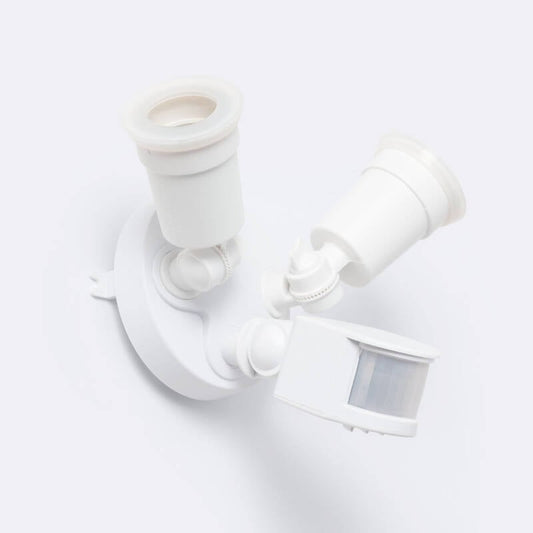 Sensor de Movimento PIR Crepuscular 180º de Parede Exterior IP44 para Duas Lâmpadas E27