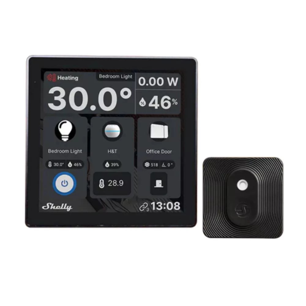 Shelly Parede Display Wi-Fi + Bluetooth touch screen parede switch and control painel (preto) + BLU H&T sensor