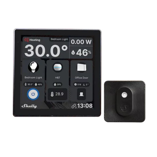 Shelly Parede Display Wi-Fi + Bluetooth touch screen parede switch and control painel (preto) + BLU H&T sensor