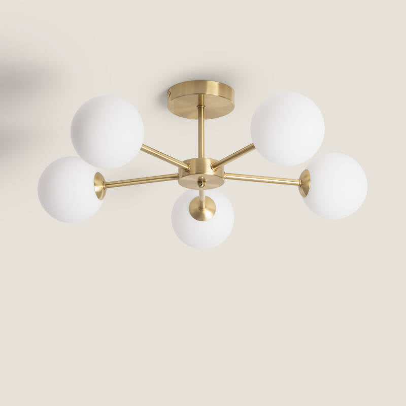Candeeiro de Teto Metal e Vidro Moonlight Brass 5 Focos