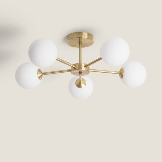 Candeeiro de Teto Metal e Vidro Moonlight Brass 5 Focos