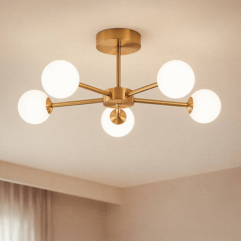 Candeeiro de Teto Metal e Vidro Moonlight Brass 5 Focos
