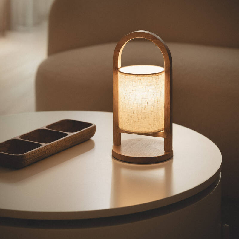 Candeeiro de Mesa LED 1W Portátil Madeira com Bateria USB Recarregável Fragosa