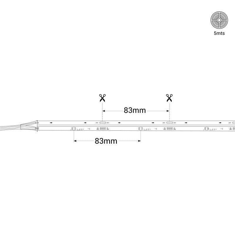Fita de LED Digital COB IC 2811 12W/M 24VDC IP20 6.000ºK Rolo 5M