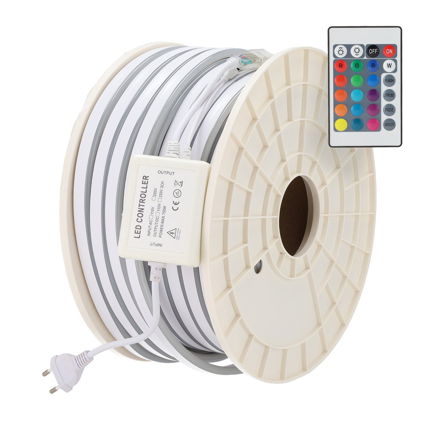 Fita LED flexível 12W/m 230VCA 80 LEDs/m SMD3535 22lm/LED IP65 50 metros RGB