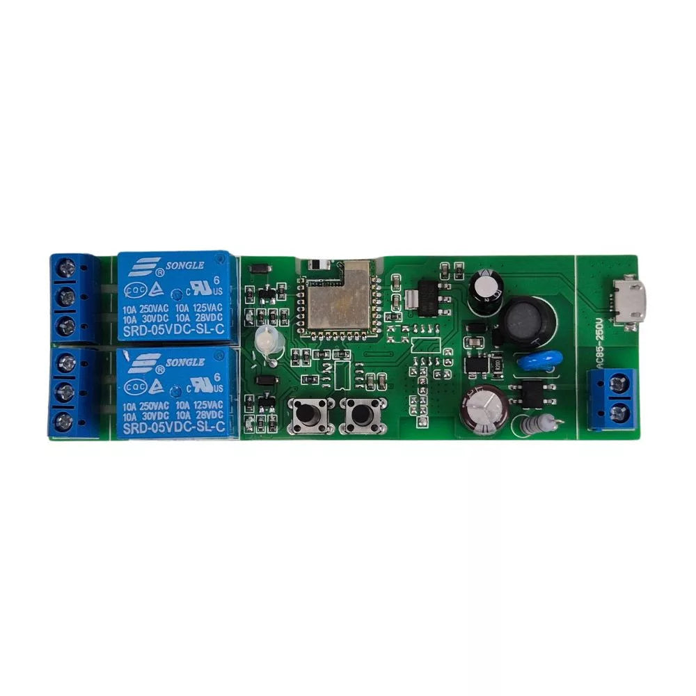 SmartWise 85V-250V AC Wi-Fi + eWeLink-Remote 2-gang smart relay switch, NO/NC, dry contact, momentary switch