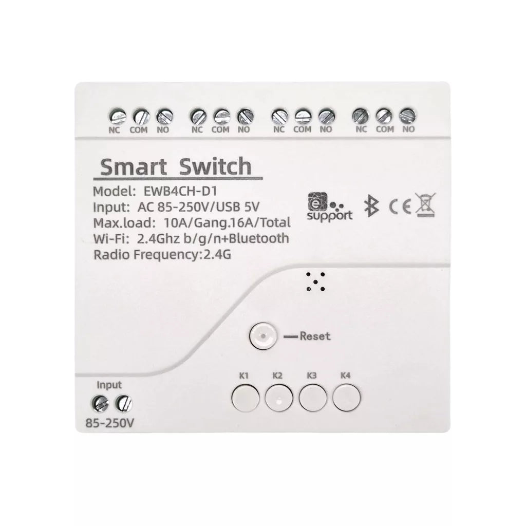 SmartWise 85V-250V AC Wi-Fi + eWeLink-Remote 4-gang smart relay switch, NO/NC, dry contact, momentary switch