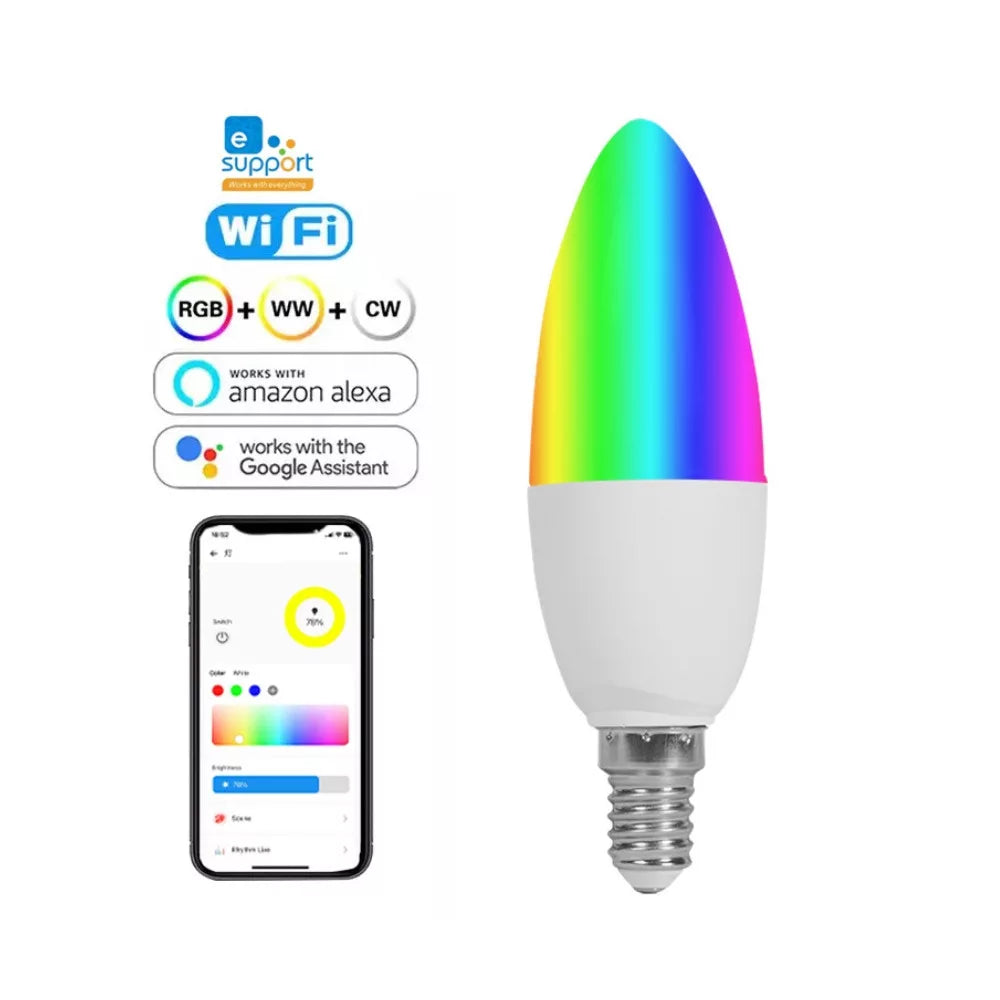 SmartWise E14 Wi-Fi + eWeLink-Remote (Bluetooth) smart lâmpada, 5W, adjustable quente/frio branco + RGB color light
