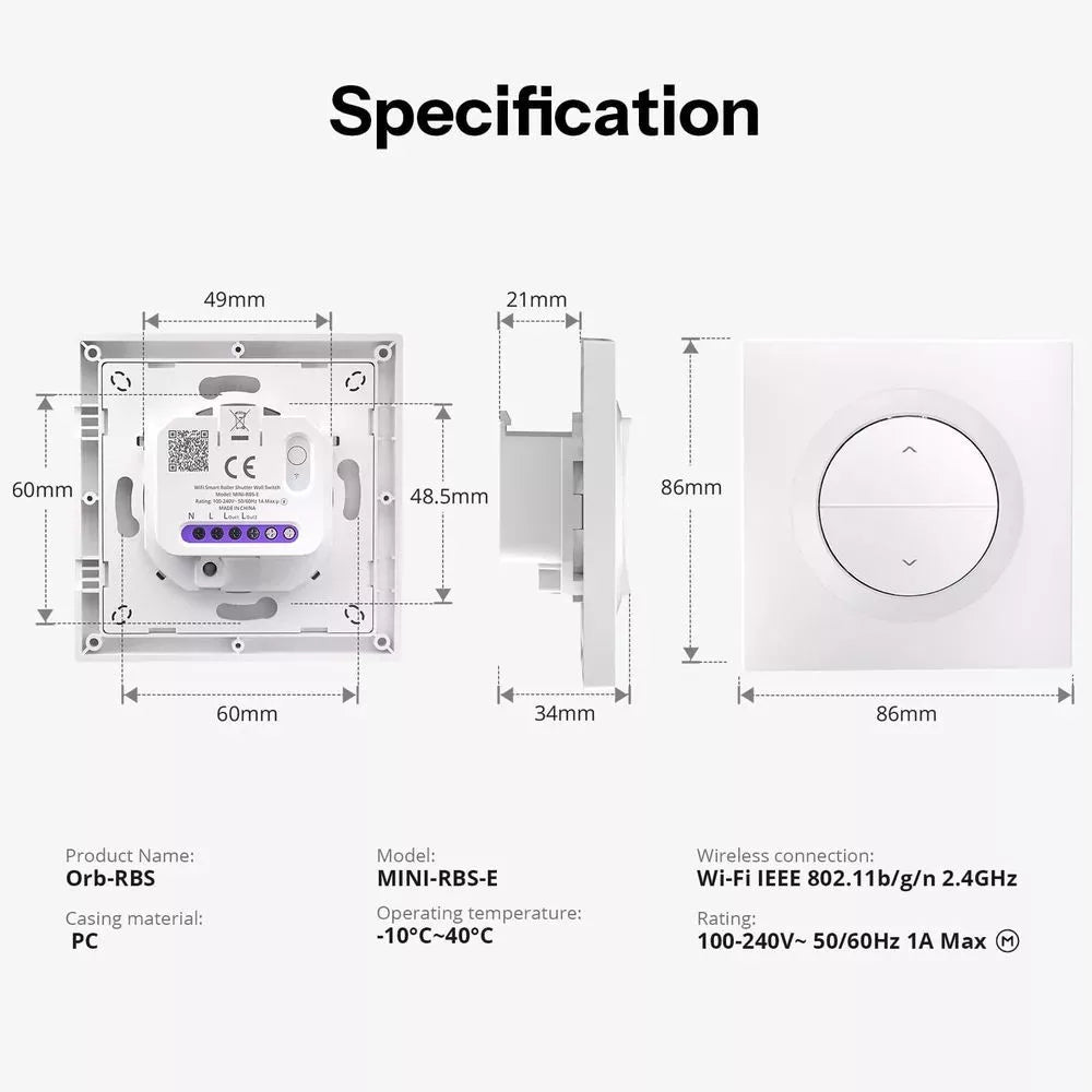 SONOFF Fusion Series Orb-RBS – Matter Over WiFi Smart Roller Shutter Parede Switch