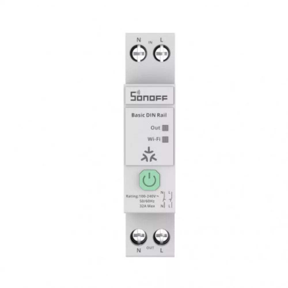 Sonoff Basic DIN Rail – Smart DIN-rail mountable 32A relay module com energy monitoring, WiFi, Bluetooth, Matter (BASIC-1GSP)