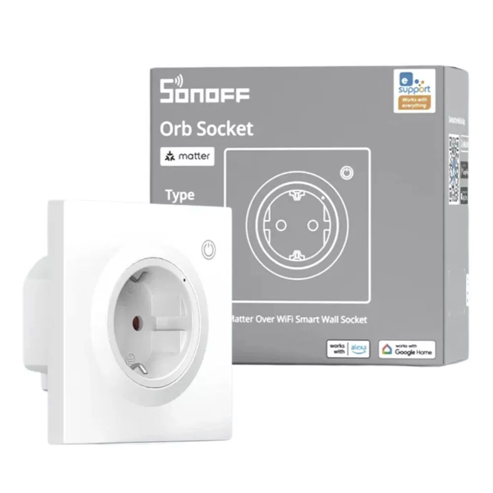 Sonoff Orb Socket Matter over Wi-Fi Smart Parede Socket – smart parede socket for Fusion Orb, com energy monitoring, Wi-Fi, Matter, branco (WS01TPF-E)