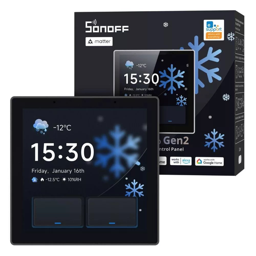 SONOFF NSPanel Pro Gen2 Smart Home Control Painel – Central control painel com two-channel relay, Wi-Fi, Zigbee, Matter, Bluetooth, preto (NSPanel86PB-Relay)