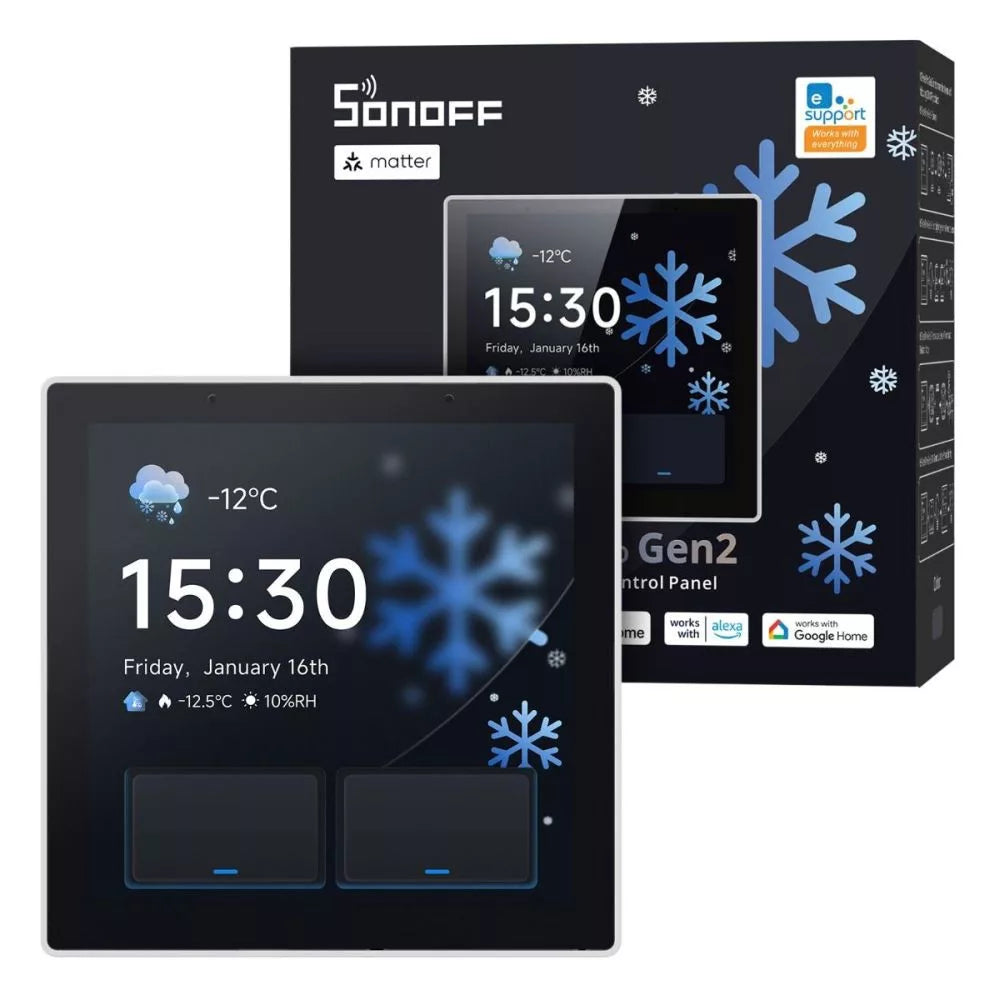 SONOFF NSPanel Pro Gen2 Smart Home Control Painel – Central control painel com two-channel relay, Wi-Fi, Zigbee, Matter, Bluetooth, branco (NSPanel86PW-Relay)