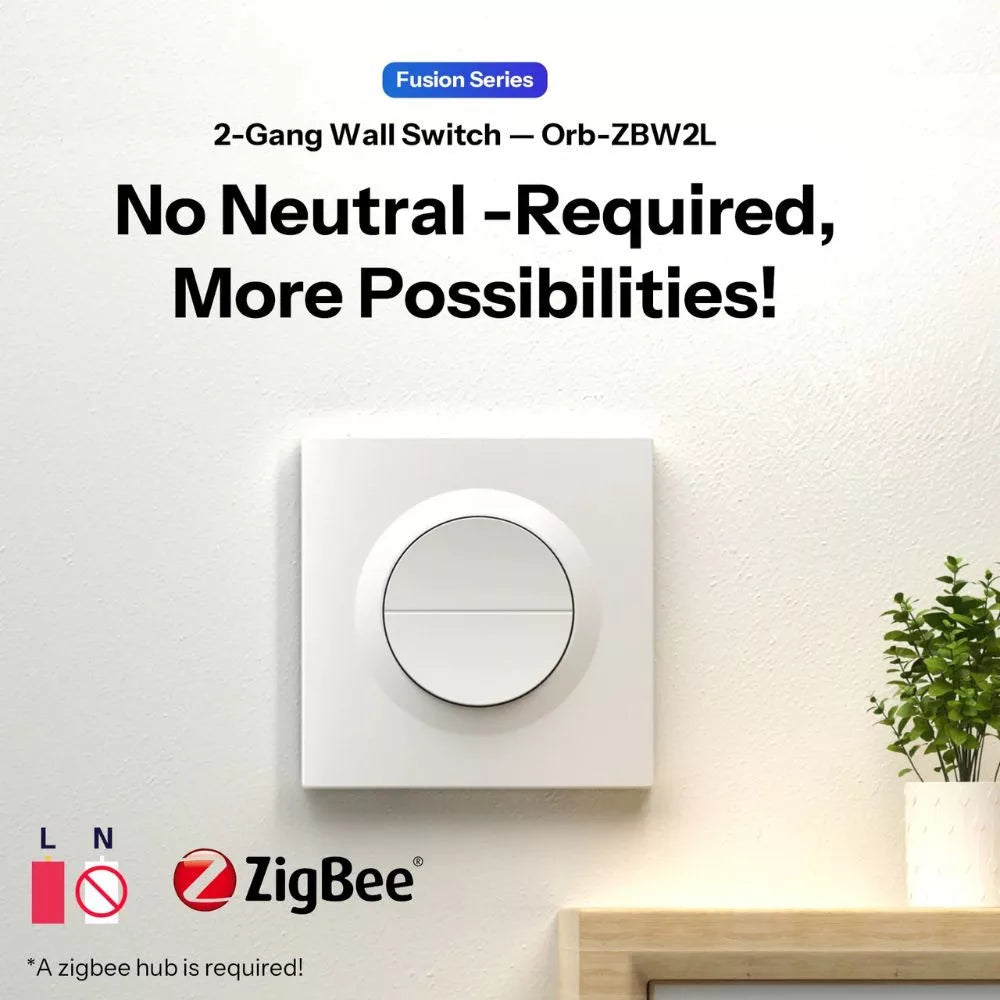 SONOFF Orb-ZBW2L 2-Gang Zigbee Smart Switch (No Neutral) – dual-channel, live-wire only switch, Zigbee, branco (MINI-ZB2GS-L-E)