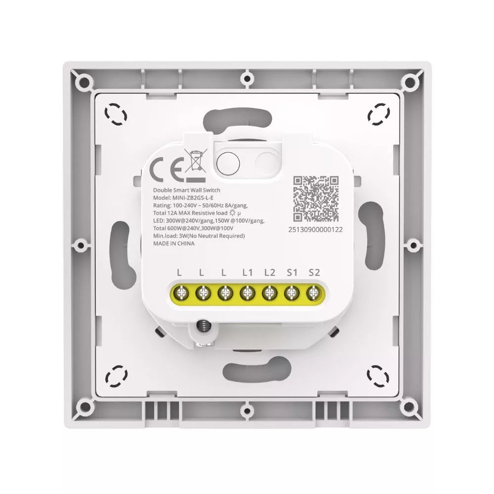 SONOFF Orb-ZBW2L 2-Gang Zigbee Smart Switch (No Neutral) – dual-channel, live-wire only switch, Zigbee, branco (MINI-ZB2GS-L-E)