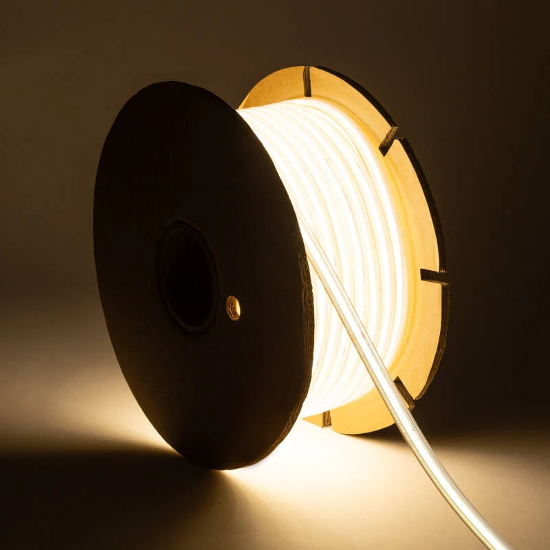 Fita LED Regulável 220V COB Auto-rectificada 320 LED/m ROLO 50m 14W/m 1120lm/m SILICONE FLEX Largura 10mm Corte 25cm IP65