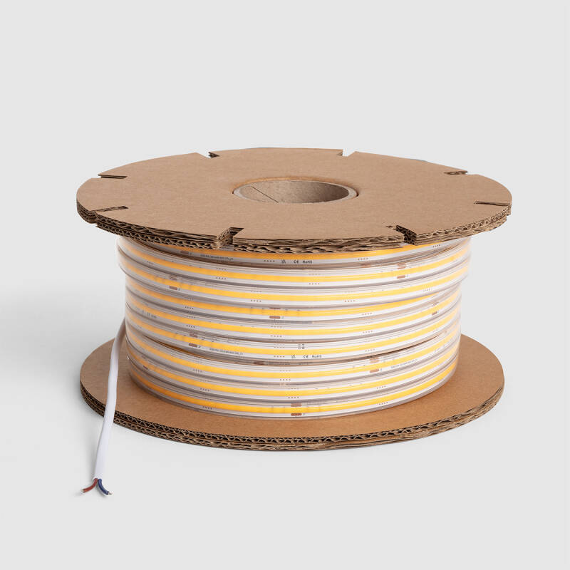 Fita LED Regulável 220V COB Auto-rectificada 320 LED/m ROLO 50m 14W/m 1120lm/m SILICONE FLEX Largura 10mm Corte 25cm IP65