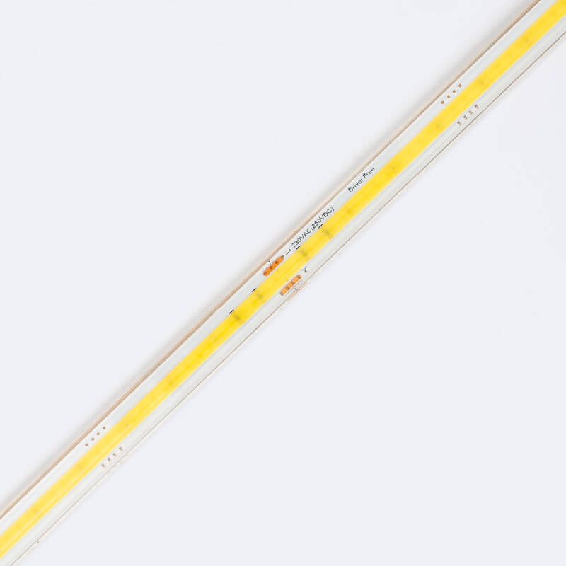 Fita LED Regulável 220V COB Auto-rectificada 320 LED/m ROLO 50m 14W/m 1120lm/m SILICONE FLEX Largura 10mm Corte 25cm IP65