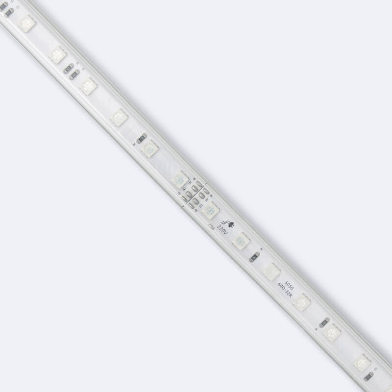 Fita LED RGB 220V SMD 60 LED/m 9.5W/m Largura 14.5mm Corte 100cm IP65 com Comando RF à Medida