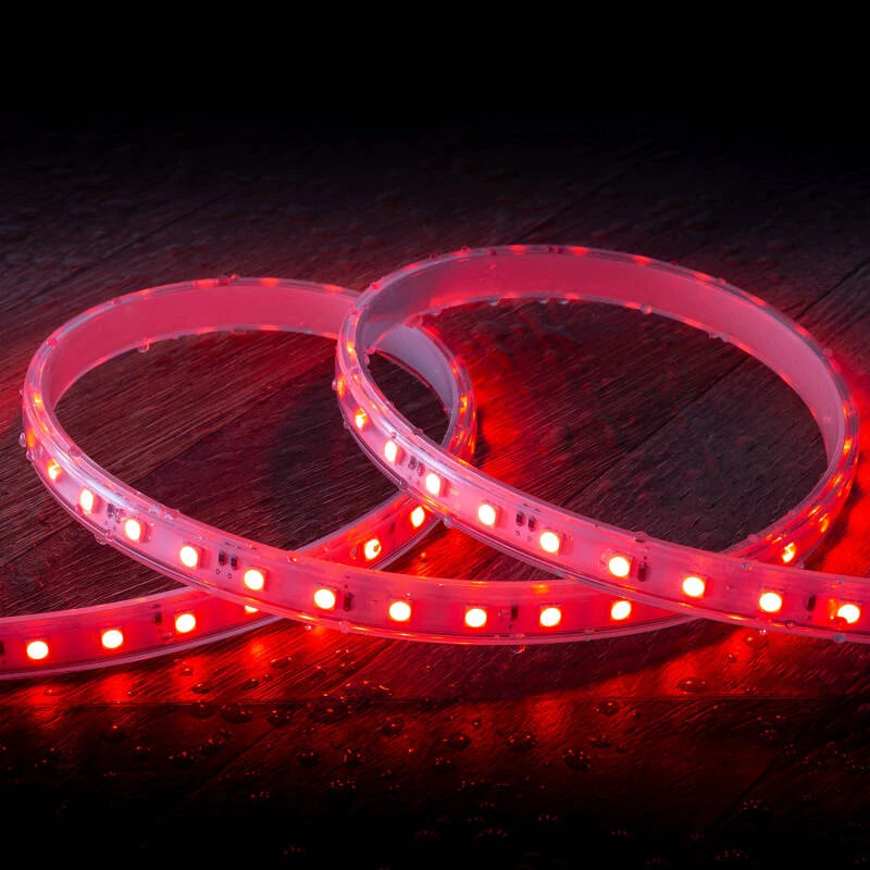 Fita LED RGB 220V SMD 60 LED/m Rolo 50m 9.5W/m Largura 14.5mm Corte 100cm IP65 com Comando IR