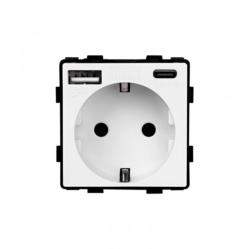 Tomada com USB Schuko Tipo F com Moldura PC Moderna