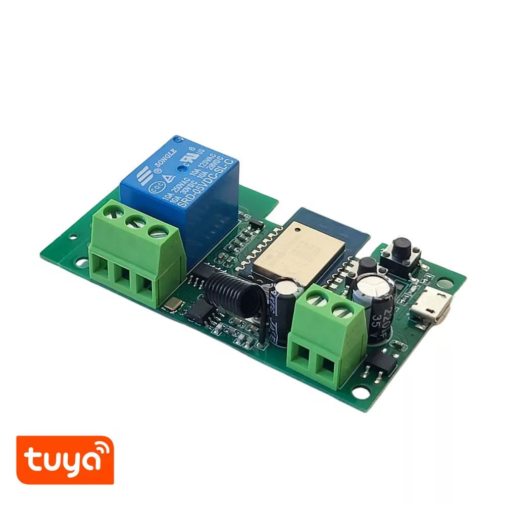 TuyaSmart 1CH 5V-32V AC/DC – One-gang, Wi-Fi, RF, smart relay com NO/NC contacts