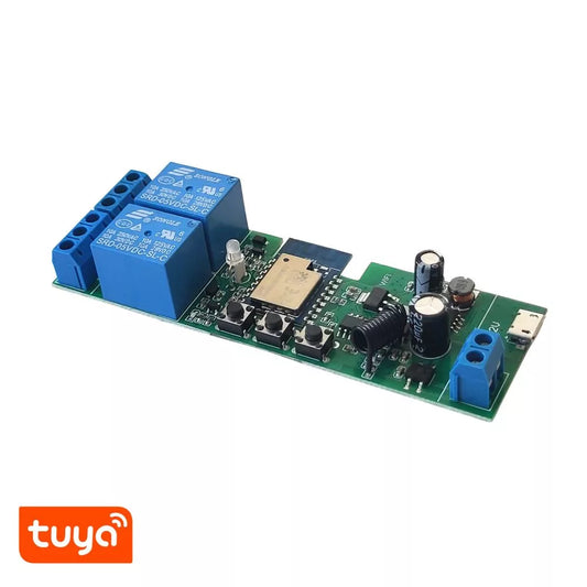 TuyaSmart 2CH 5V-32V AC/DC – Two-gang, Wi-Fi, RF, smart relay com NO/NC contacts