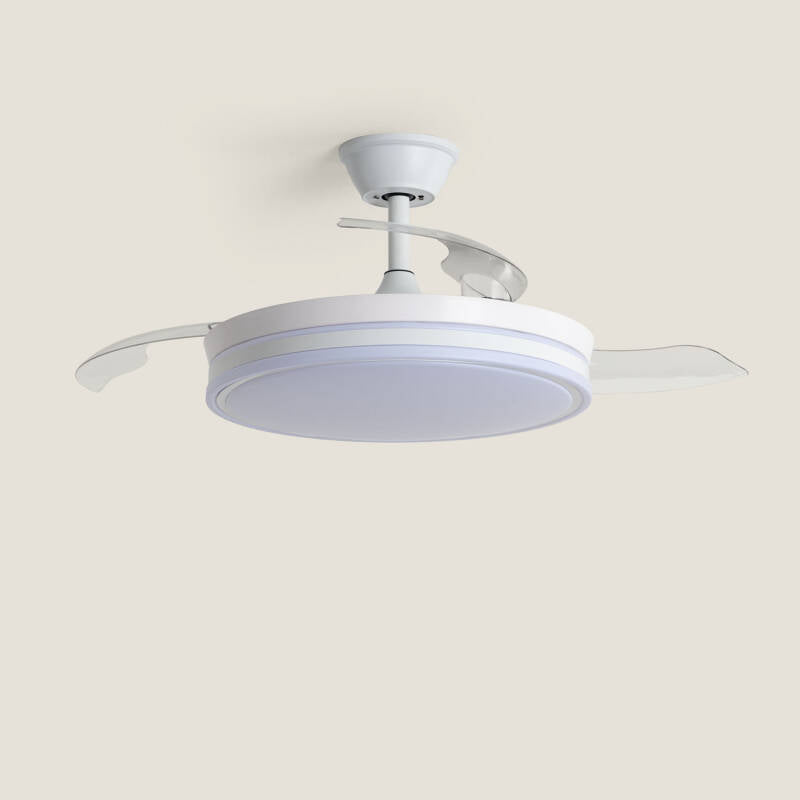 Ventoinha de teto com luz silenciosa DC com pás retráteis Dalori Evo