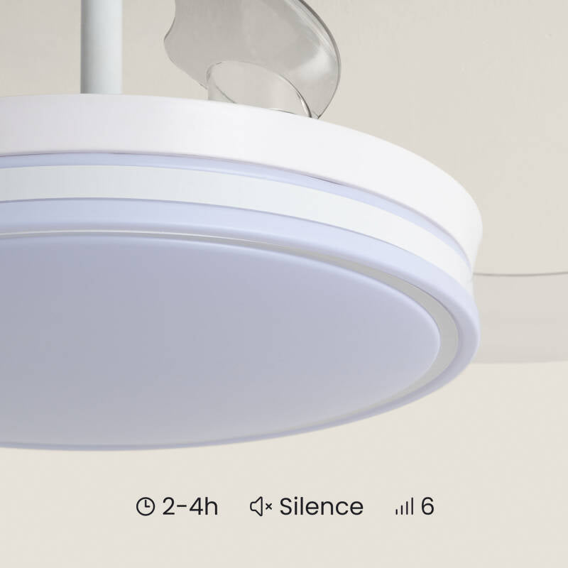 Ventoinha de teto com luz silenciosa DC com pás retráteis Dalori Evo