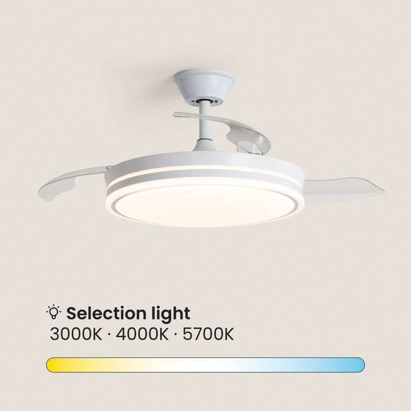 Ventoinha de teto com luz silenciosa DC com pás retráteis Dalori Evo